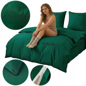 KOMPLET POŚCIELI Z LAMÓWKĄ HAFTEM 200x220 POSZEWKI 70x80 ELEGANCKA BAWEŁNA