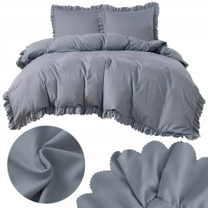 KOMPLET POŚCIELI Z FALBANĄ GŁADKA 160x200 POSZEWKI 70x80 ELEGANCKA SZARA