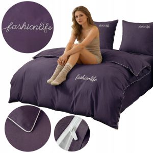 KOMPLET POŚCIELI Z LAMÓWKĄ HAFTEM 200x220 POSZEWKI 70x80 ELEGANCKA BAWEŁNA