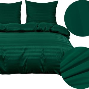 KOMPLET POŚCIELI HOTELOWA ADAMASZEK W PASY 160x200 POSZEWKI 70x80 ZIELONA